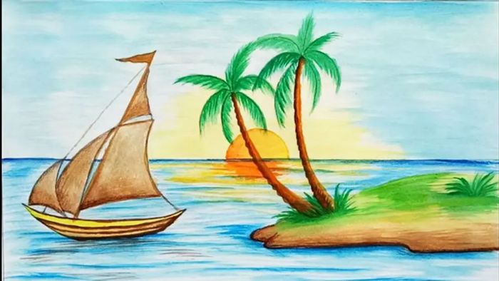 Vẽ tranh hoàng hôn với không gian trầm lắng.