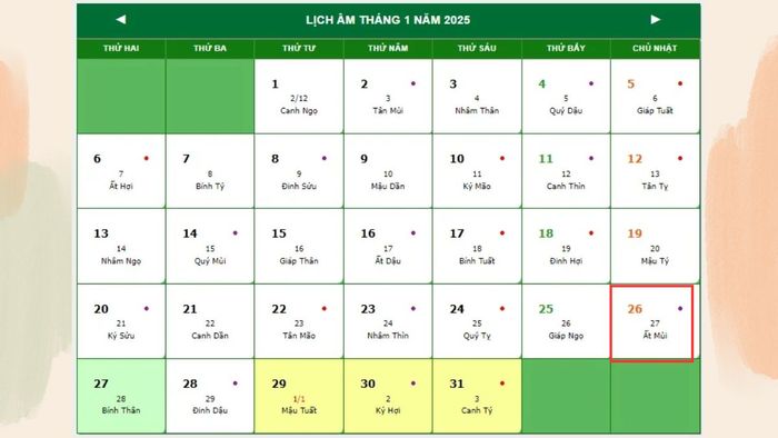 Ngày 27 Tết Âm lịch 2025 rơi vào ngày nào theo Dương lịch?