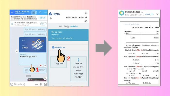 Hướng dẫn nộp bài qua Azota trên điện thoại - bước đầu tiên