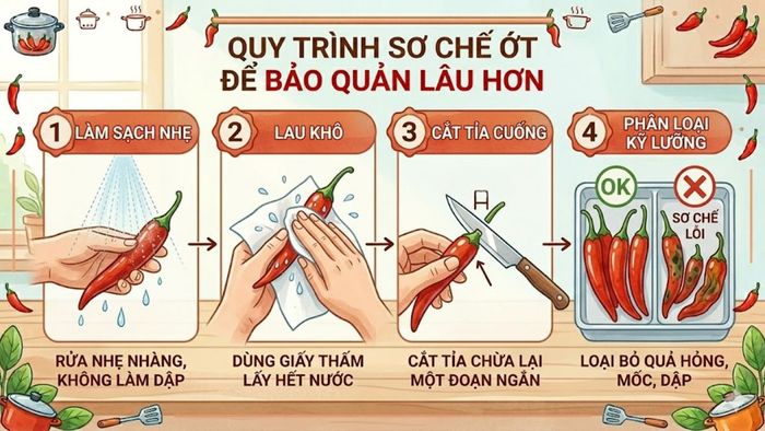 Sơ chế ớt để bảo quản lâu hơn