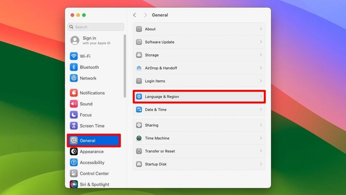 Hướng dẫn thay đổi cài đặt ngôn ngữ hệ thống trên MacOS - bước 2