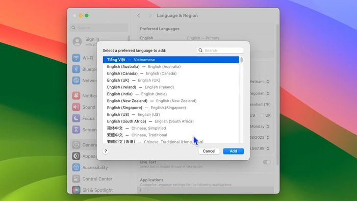 Hướng dẫn thay đổi cài đặt ngôn ngữ hệ thống trên MacOS - bước 4