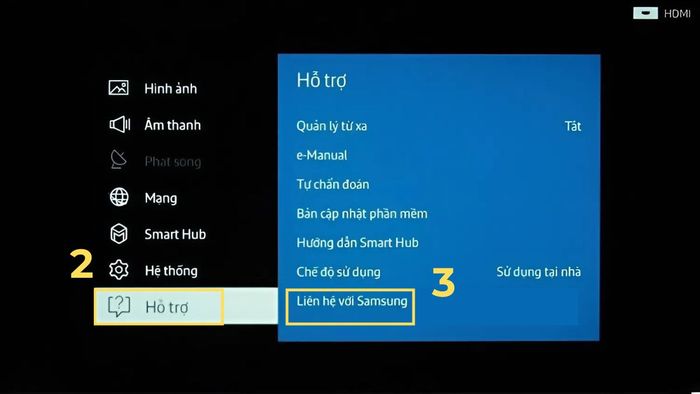 Cách kiểm tra model tivi Samsung qua menu - Bước 2