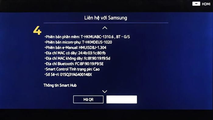Cách kiểm tra model tivi Samsung qua menu - Bước 3