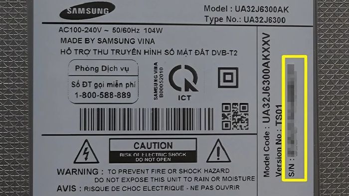 Cách kiểm tra model tivi Samsung qua tem dán phía sau tivi