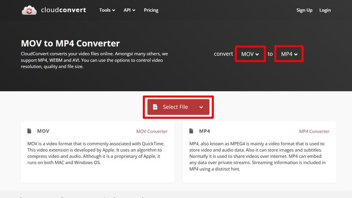 Hướng dẫn chuyển MOV sang MP4 bằng CloudConvert - Bước 1