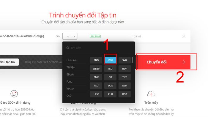 Hướng dẫn chuyển đổi PNG sang JPG bằng Convertio - Bước 2