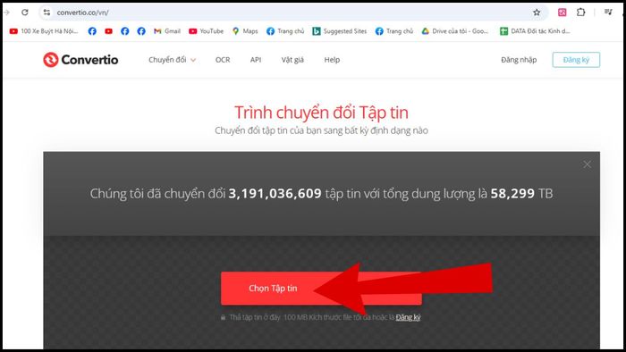 Hướng dẫn chuyển đổi video sang MP4 bằng Convertio - bước 1