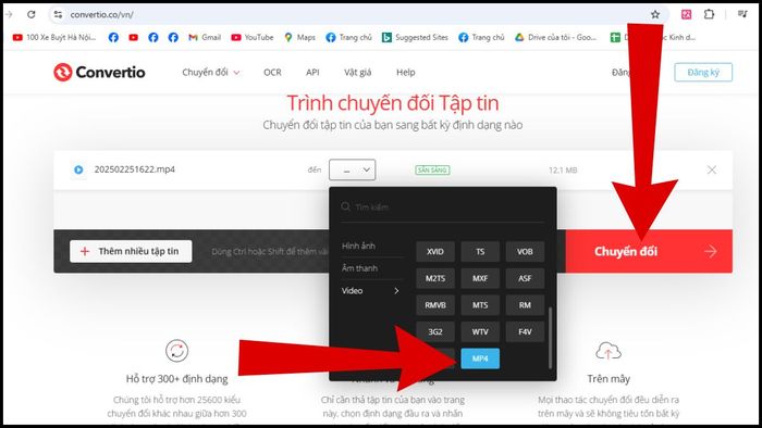 Hướng dẫn chuyển đổi video sang MP4 bằng Convertio - bước 2