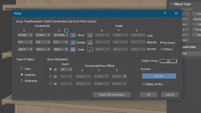 Hướng dẫn sử dụng lệnh Array trong 3ds Max - bước 3