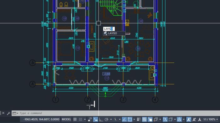 Cách sử dụng lệnh Layiso để ẩn/hiện layer trong AutoCAD - bước 1