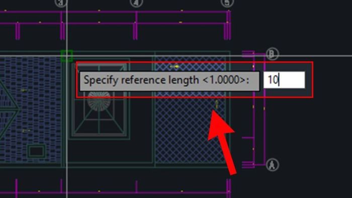 Áp dụng lệnh Scale trong CAD với tham số Reference ở bước thứ hai