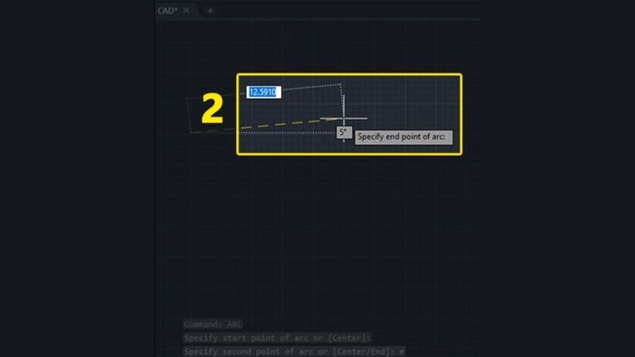 Vẽ cung tròn trong CAD qua điểm đầu, điểm cuối và bán kính - bước 3