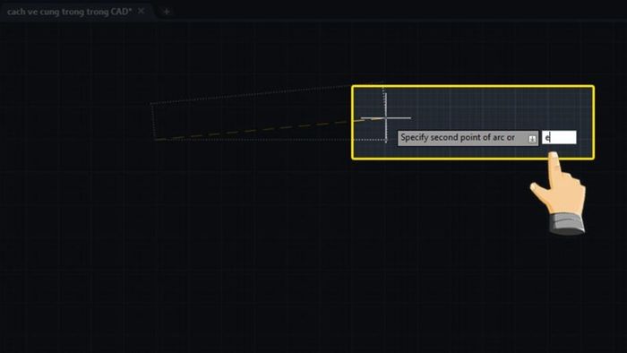 Cách vẽ cung tròn qua điểm đầu, điểm cuối và góc trong CAD - bước 2