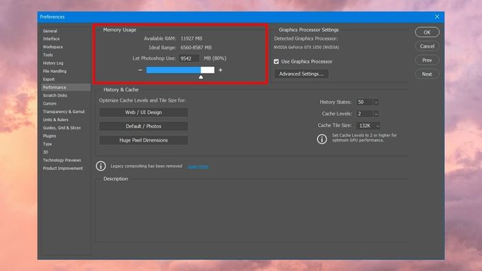 Nâng cấp dung lượng RAM cho Photoshop - bước 2