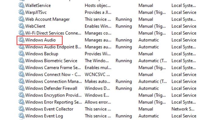 Chọn mục Windows Audio