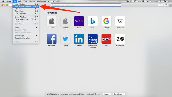 cách mở tab ẩn danh trên Safari Macbook qua menu safari - bước 2