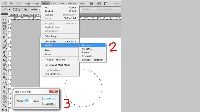 Bước thứ hai trong quy trình thêm viền cơ bản cho ảnh bằng Photoshop