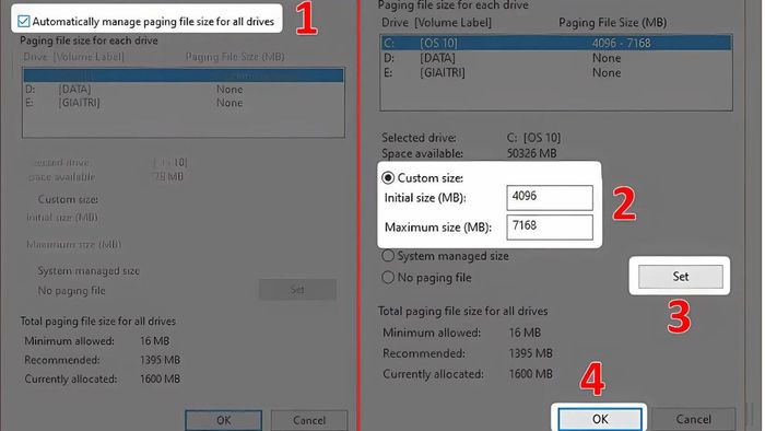 Lựa chọn dung lượng RAM ảo nhằm tăng tốc Windows 10