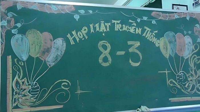Mẫu trang trí bảng 8/3 với phấn dễ dàng thực hiện, đẹp mắt