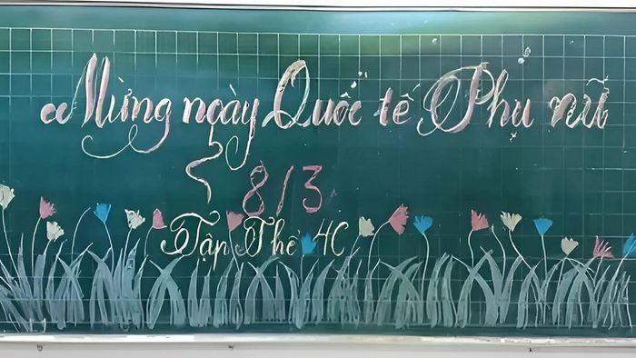 Mẫu trang trí bảng 8/3 đơn giản với phấn màu