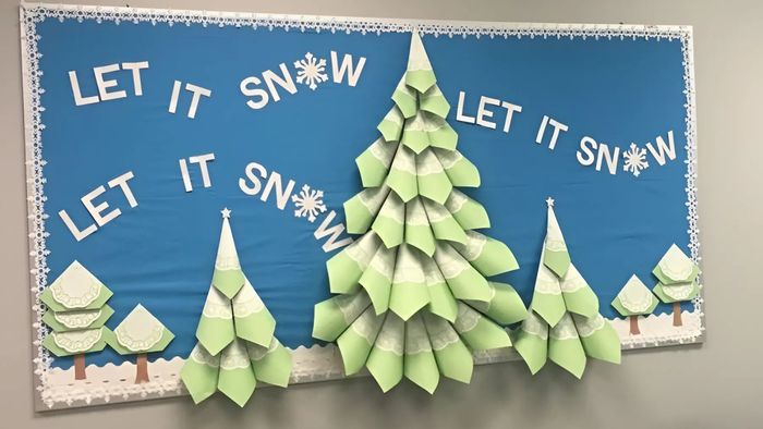 Cách trang trí bảng Noel với hình cây thông, tạo điểm nhấn cho không gian lễ hội