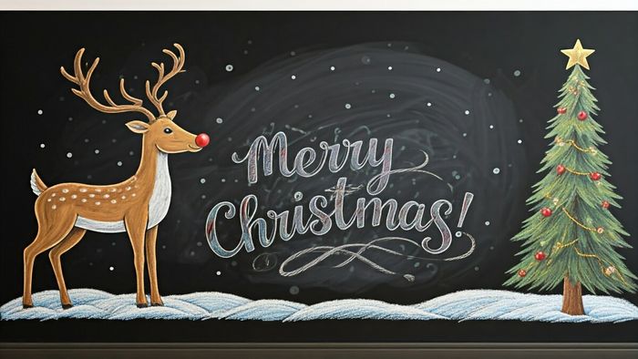 Mẫu bảng trang trí với hình ảnh tuần lộc và cây thông, mang đến không khí Noel trọn vẹn.