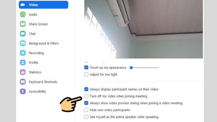 Thay đổi cài đặt video trong Zoom - bước 2