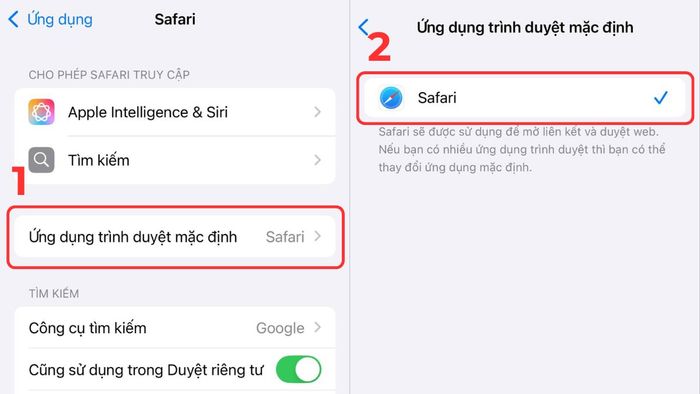 Chọn Safari làm trình duyệt mặc định