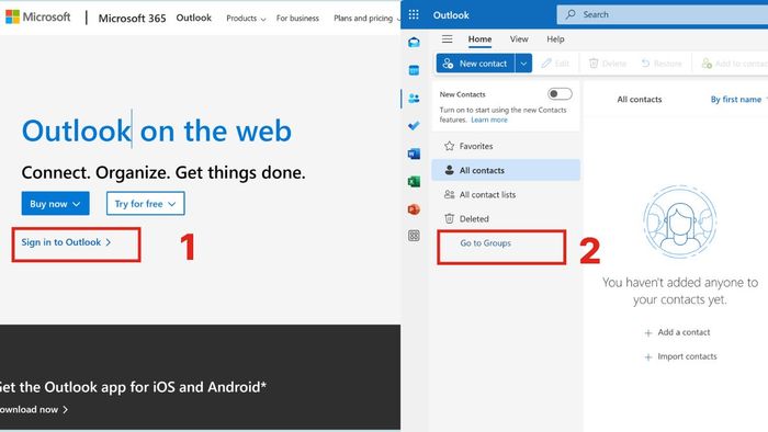 Thiết lập nhóm email trên Outlook web
