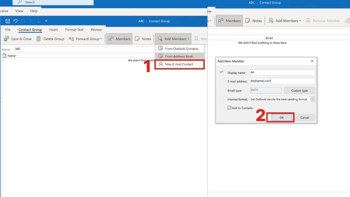 Thiết lập nhóm liên hệ trên Outlook desktop