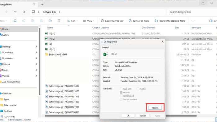 Cách lấy lại file Excel đã xóa