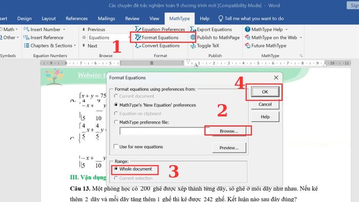 Đồng nhất định dạng cho toàn bộ công thức toán học