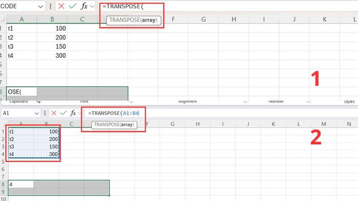 Hướng dẫn sử dụng hàm TRANSPOSE trong Excel - Bước 3