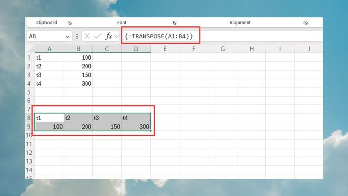 Hướng dẫn sử dụng hàm TRANSPOSE trong Excel - Bước 5