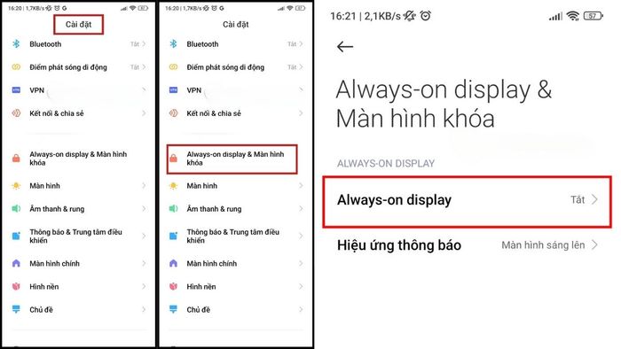 Cài đặt trong màn hình khóa - bước 1
