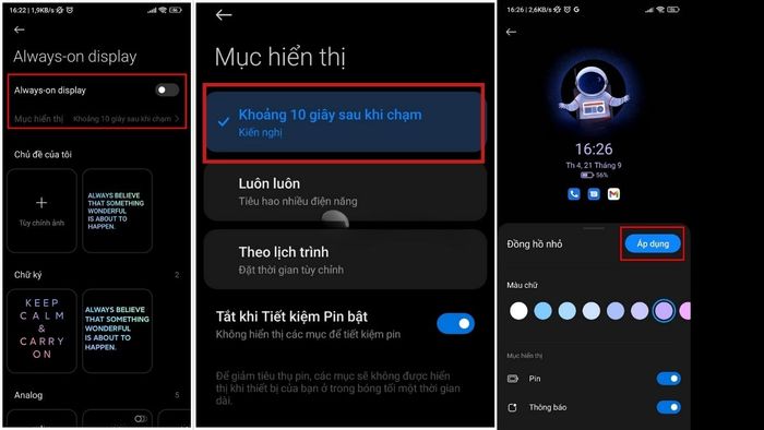 Cài đặt trong màn hình khóa - bước 2