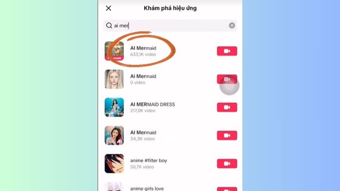 Nhấn chọn hiệu ứng AI Mermaid