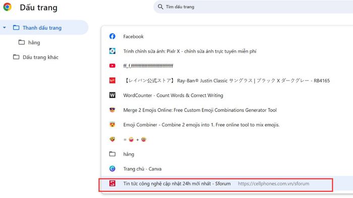 Thao tác xóa bookmark khỏi Chrome phần 3