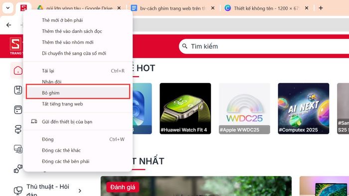 Hướng dẫn tháo ghim website khỏi Chrome phần 1