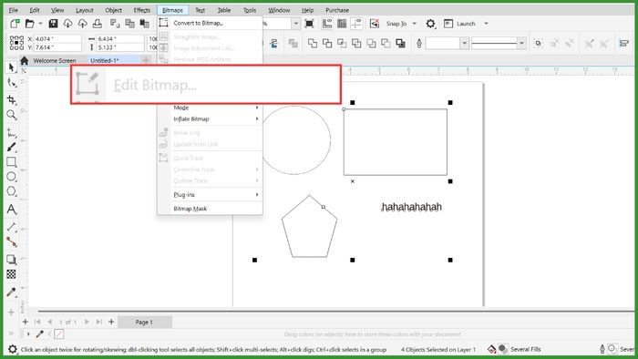 tính năng Edit Bitmap không hiển thị trong CorelDRAW