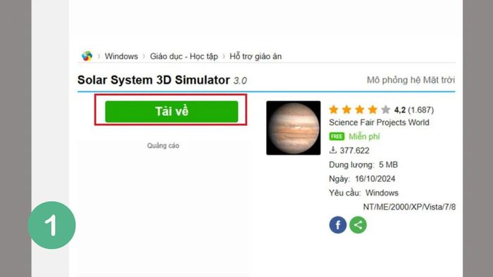 Hướng dẫn thiết lập Solar System trên PC dành cho học sinh lớp 3 phiên bản 1