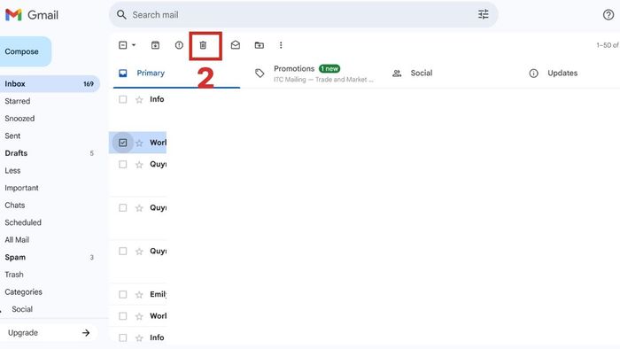 Cách xóa thư Gmail bằng máy tính phần 3