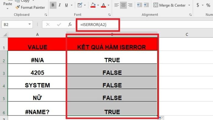 Hàm ISERROR trong Excel giúp nâng cao hiệu suất làm việc