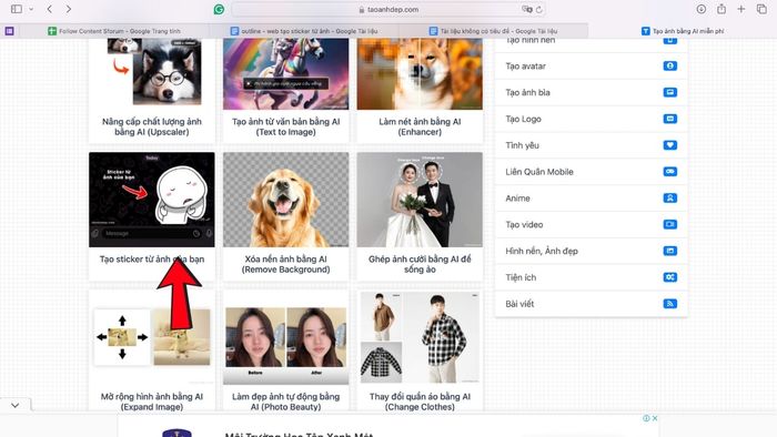 Dùng website Tạo Ảnh Đẹp để tạo Sticker từ ảnh chất lượng bước 1 (Hình minh họa)