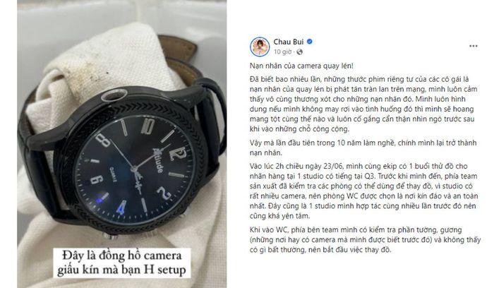 Châu Bùi đã chia sẻ ngay sau khi trở thành nạn nhân của camera giấu kín.