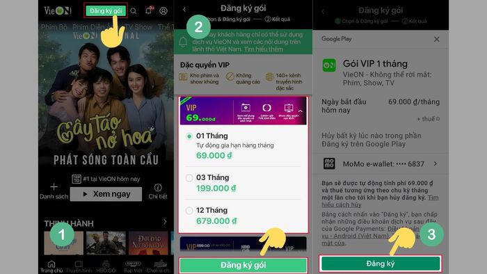 Hướng dẫn chi tiết cách đăng ký gói VIP VieON trên điện thoại