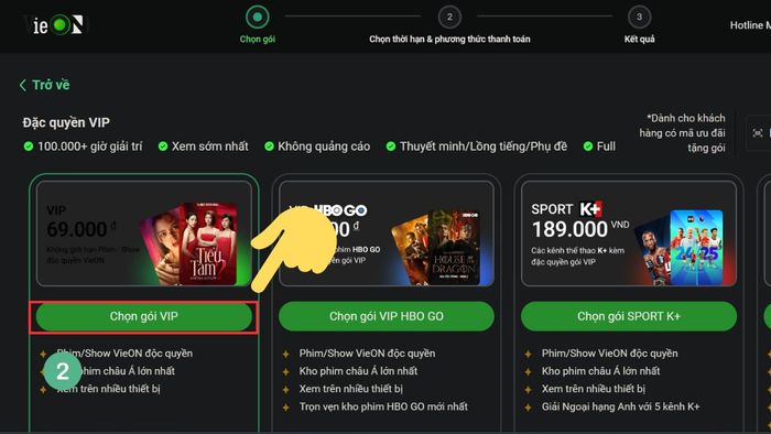 Hướng dẫn đăng ký gói VIP VieON trên máy tính - Bước 3