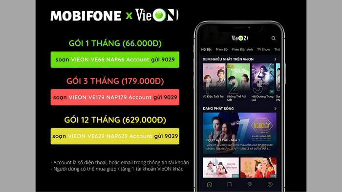 Hướng dẫn đăng ký gói VIP VieON qua SMS