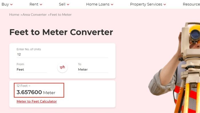 Chuyển đổi feet thành các đơn vị đo m, cm, dm với Magicbricks bước 3